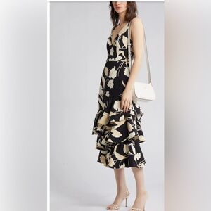 Print Tiered Ruffle Sleeveless Midi Dress